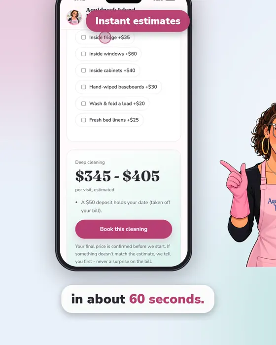 Phone mockup of the instant estimate showing a deep cleaning price range