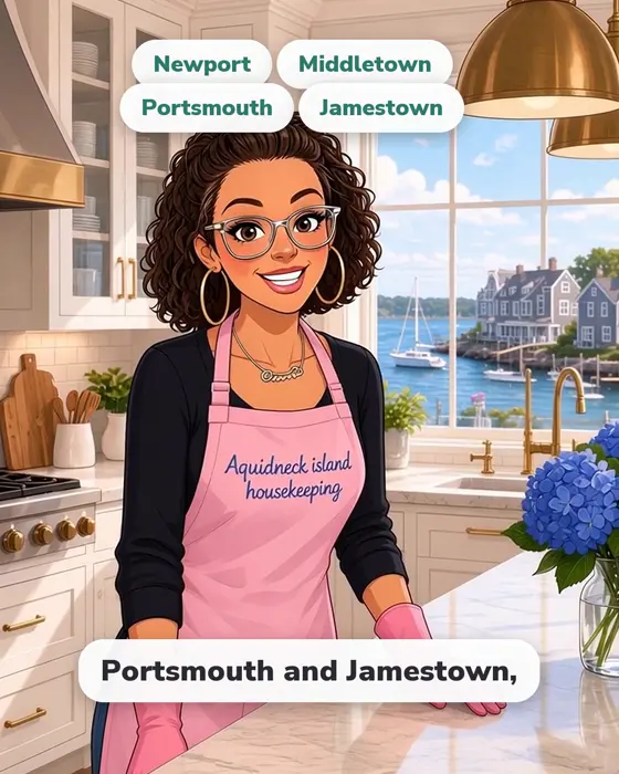 Sam waving with town labels Newport, Middletown, Portsmouth and Jamestown